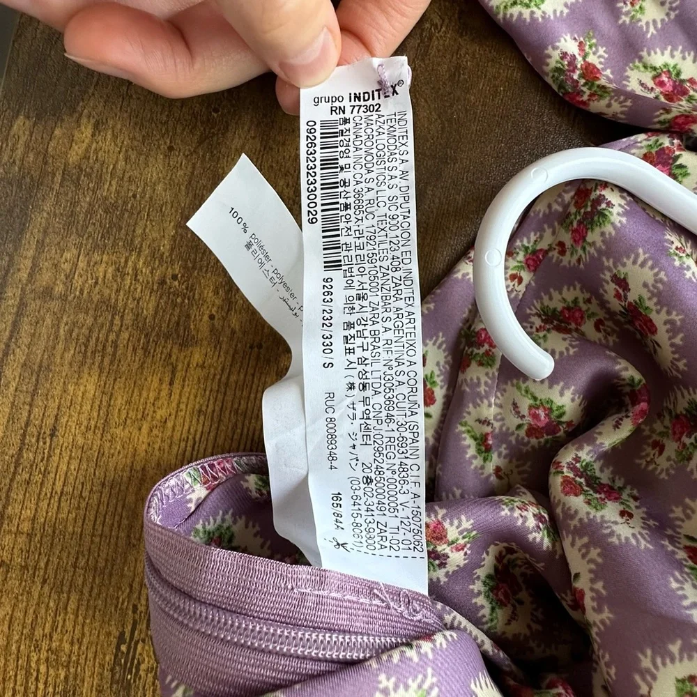 ZARA Gathered Floral Turtleneck Blouse Purple Lavender